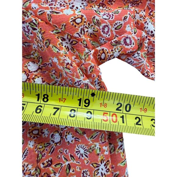 Free‎ People Romantic Feminine Ditsy Coral Ruffled Puff Sleeve Boho Blouse - Picture 12 of 13